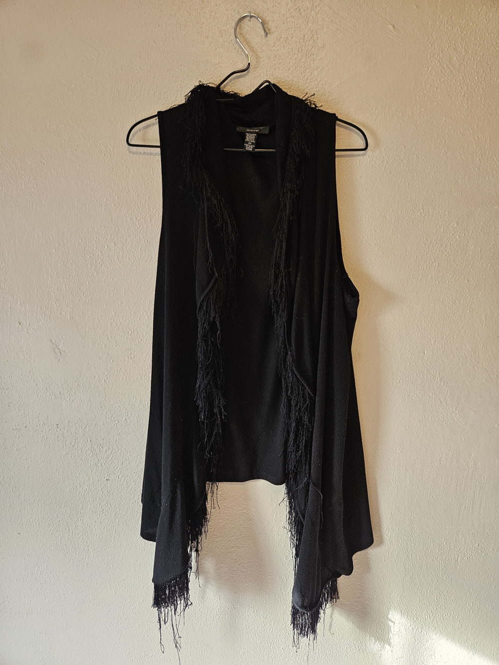 Cable & Gauge Black Sleeveless Fringe Open-Front Tunic Vest